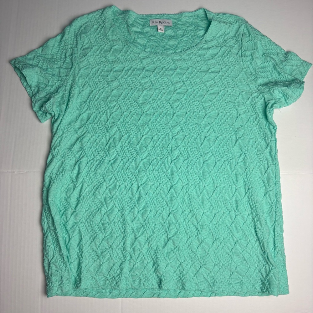Kim Rogers Women's XL Shirt Green Seafoam Mint Textured Short Sleeve Poly Blend